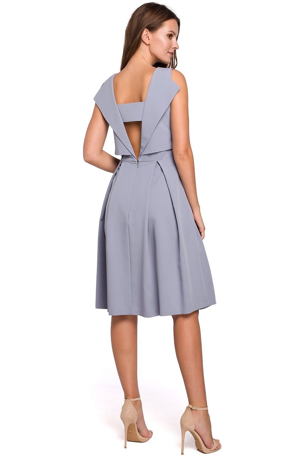 SHIRLYN Modern Flared Dress with Exposed Back and Pleats