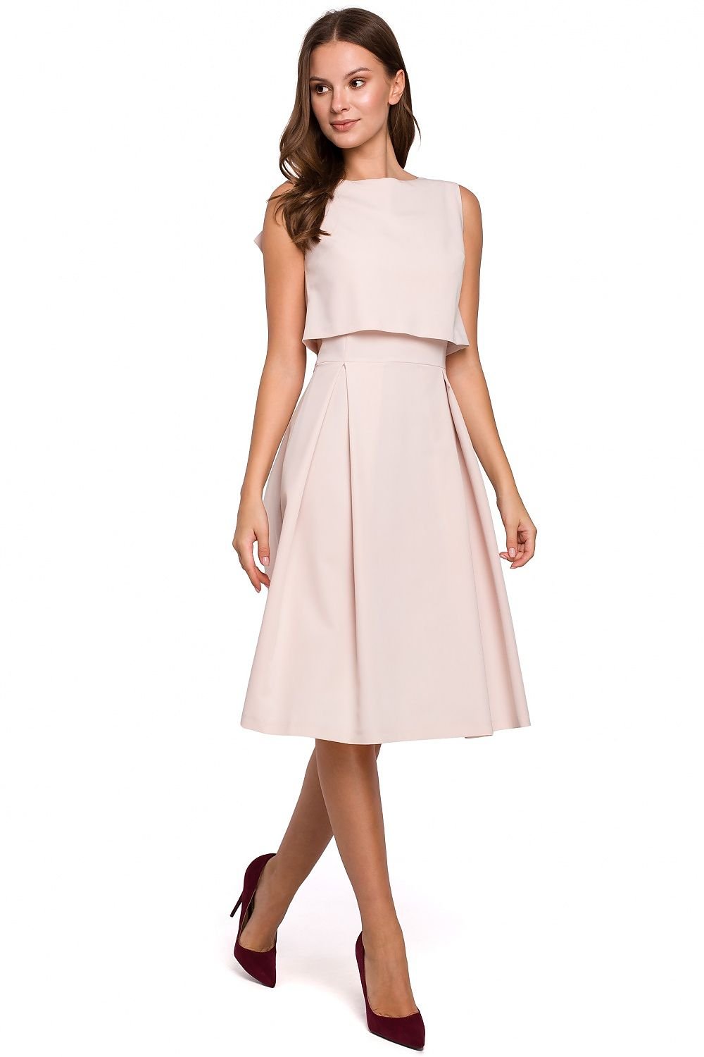 SHIRLYN Modern Flared Dress with Exposed Back and Pleats