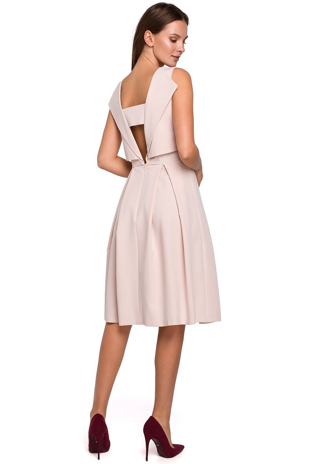 SHIRLYN Modern Flared Dress with Exposed Back and Pleats