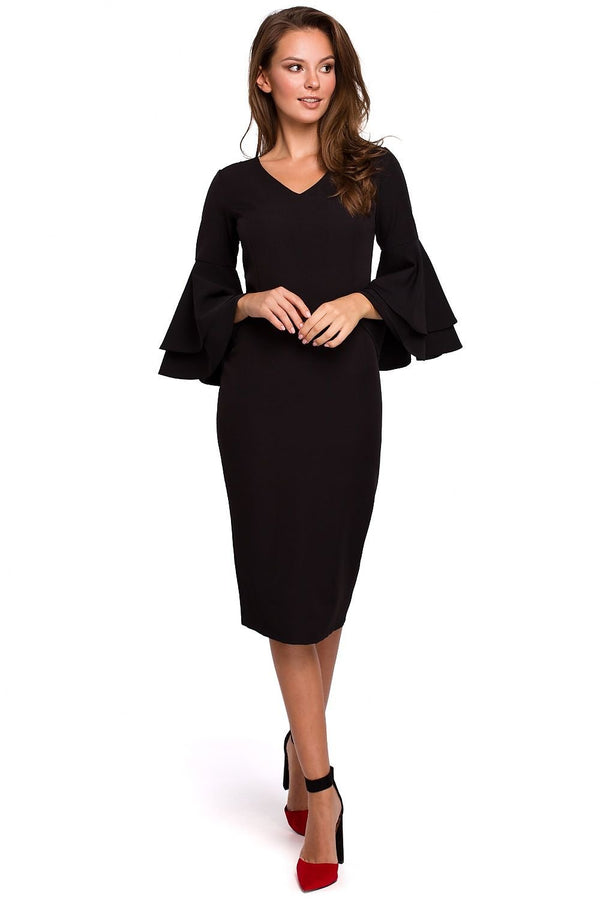 SHIRLYN Elegant Draped Back Dress with Flowy Double Sleeves