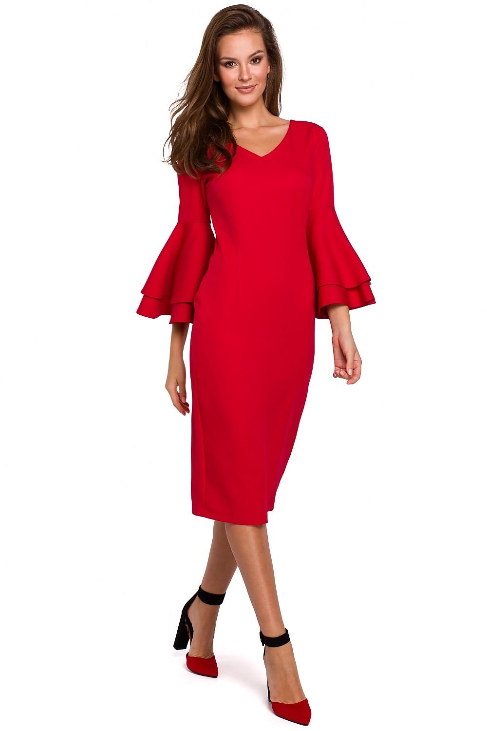 SHIRLYN Elegant Draped Back Dress with Flowy Double Sleeves