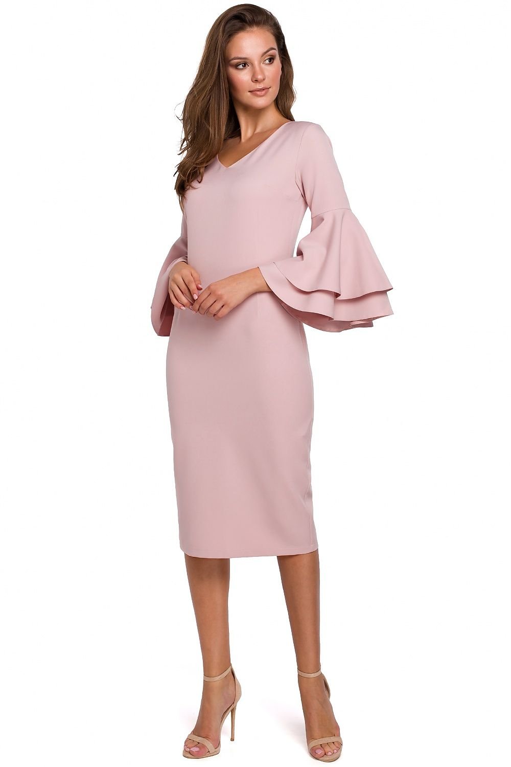 SHIRLYN Elegant Draped Back Dress with Flowy Double Sleeves