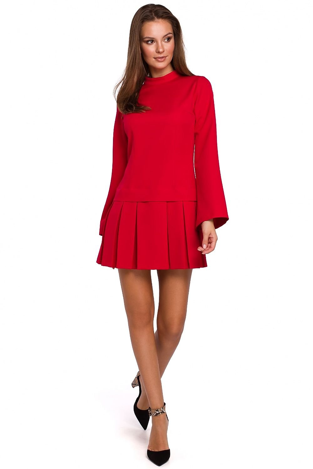 SHIRLYN Modern Style Dress with Stand-Up Collar and Flared Sleeves