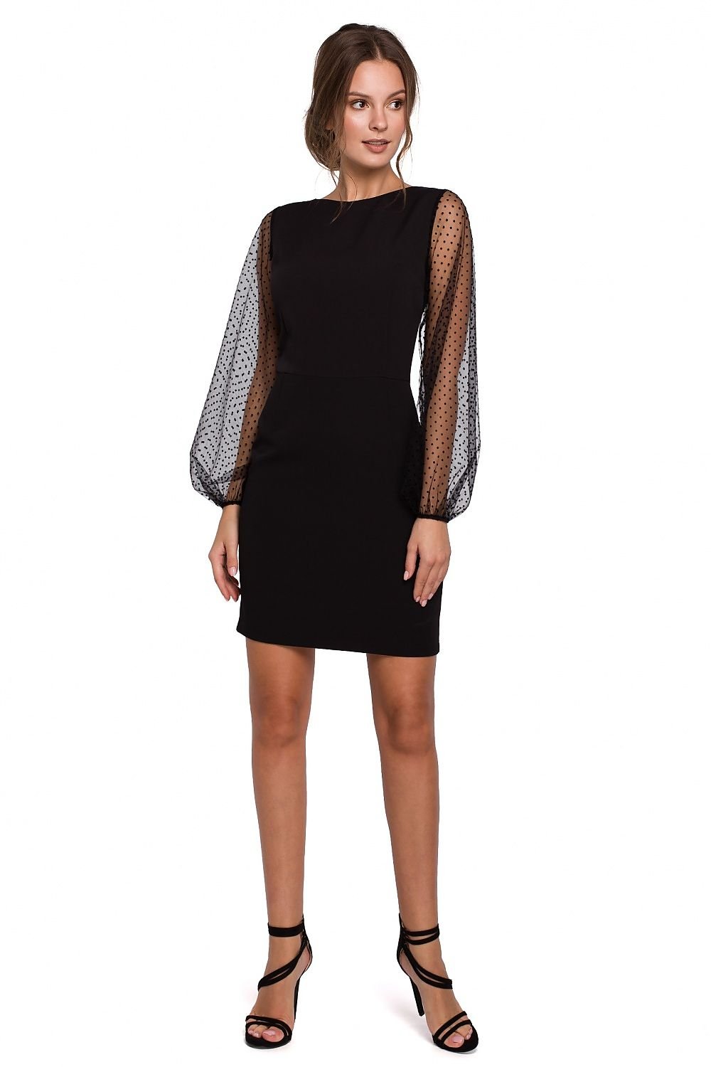 SHIRLYN Mini Dress with Polka Dot Mesh Sleeves - Feminine and Elegant