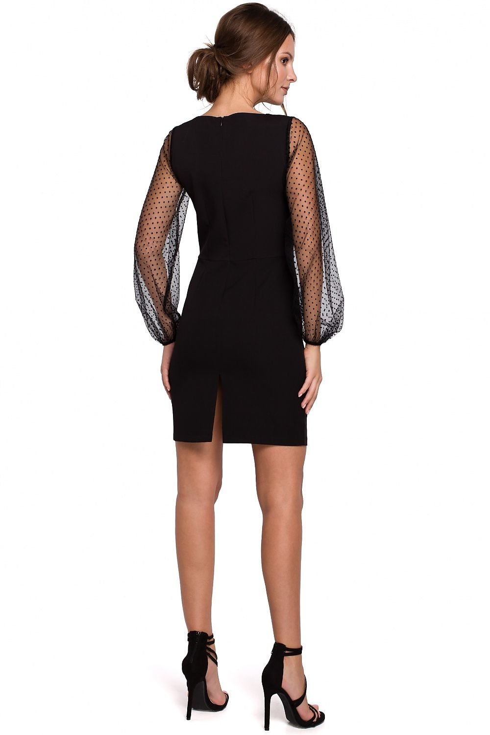 SHIRLYN Mini Dress with Polka Dot Mesh Sleeves - Feminine and Elegant