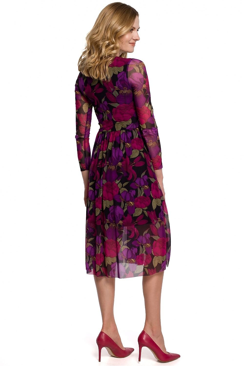 SHIRLYN Airy Floral Mesh Dress with Flared Crinkled Bottom