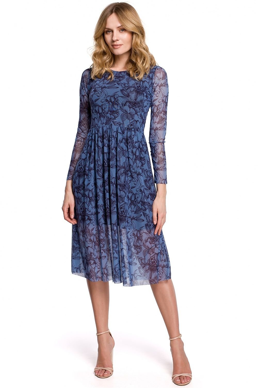 SHIRLYN Airy Floral Mesh Dress with Flared Crinkled Bottom