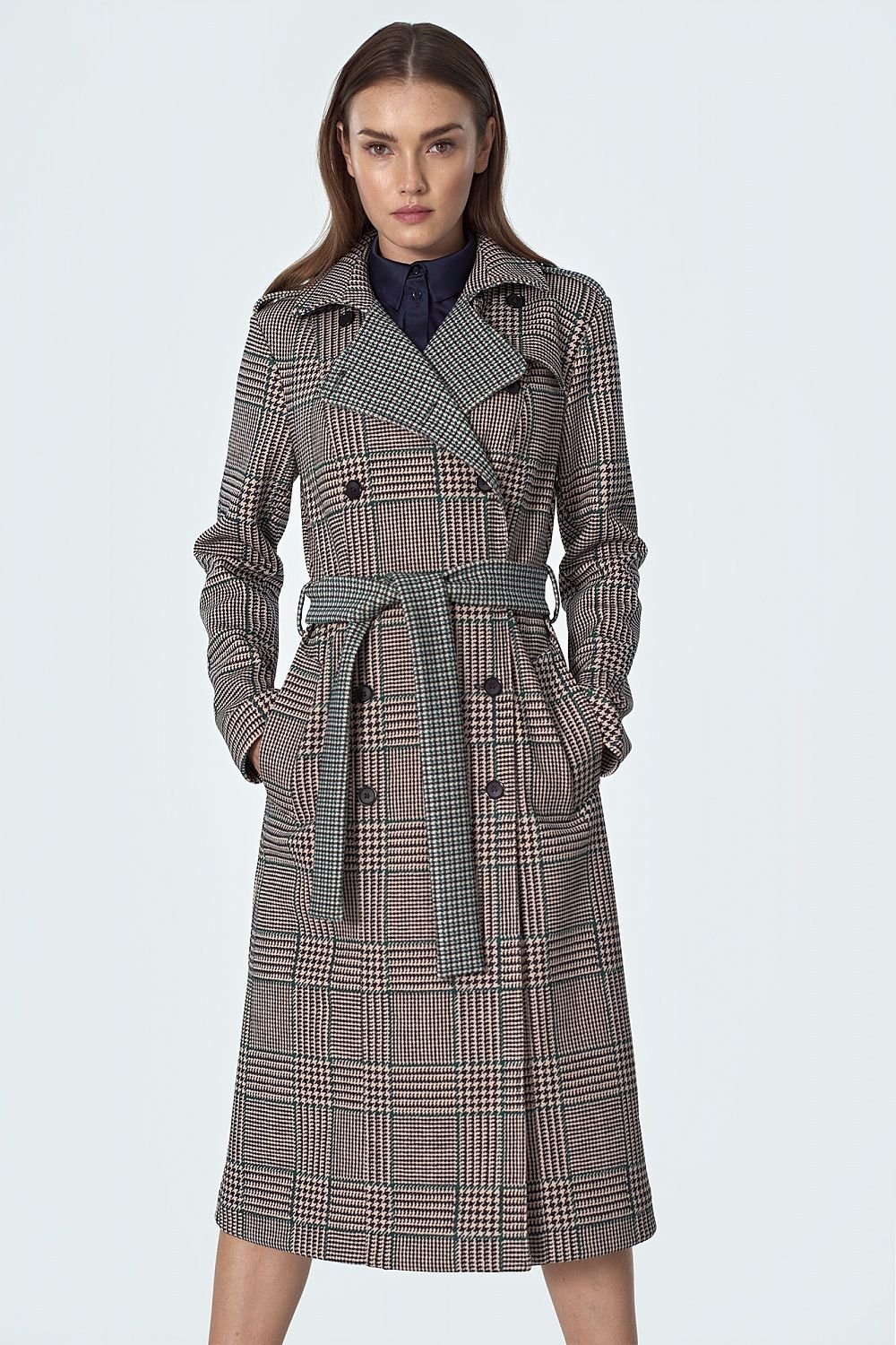 SHIRLYN Women's Checked Coat, Classic Waist-Defining Design, Autumn-Winter Must-Have