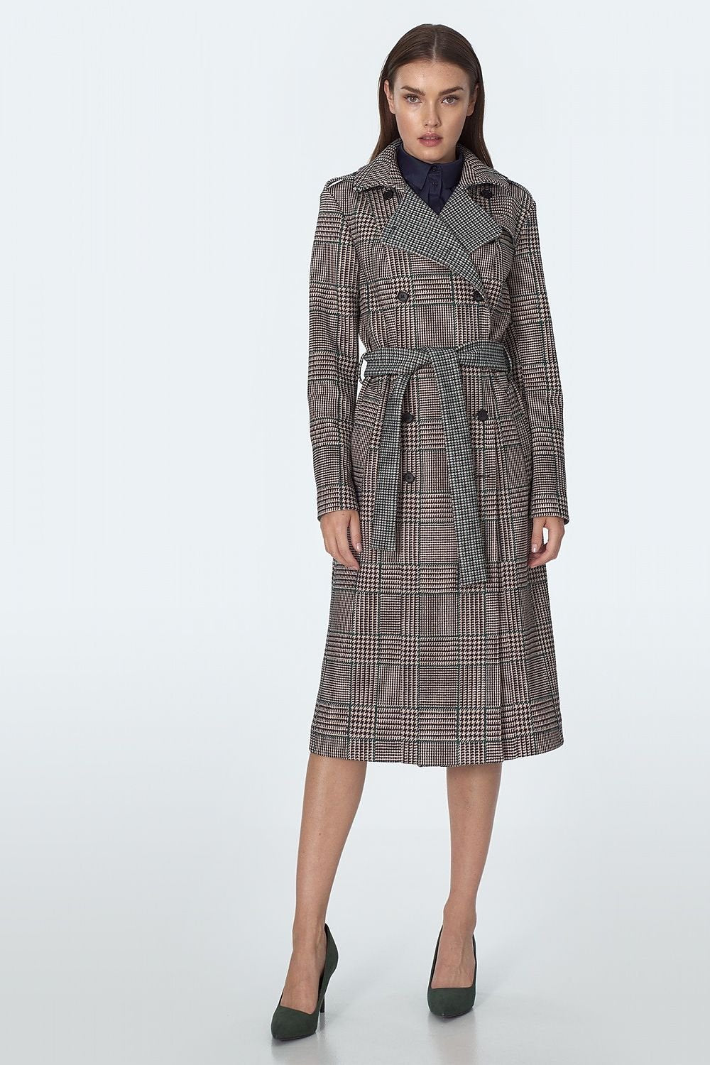 SHIRLYN Women's Checked Coat, Classic Waist-Defining Design, Autumn-Winter Must-Have