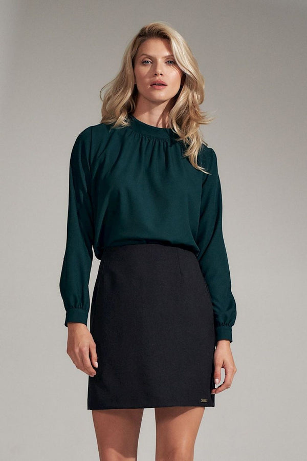 SHIRLYN Black Collar Blouse - Elegant Pleated Sleeves