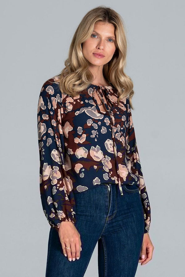 SHIRLYN Elegant Blouse - Half-Round Neckline with Tied String