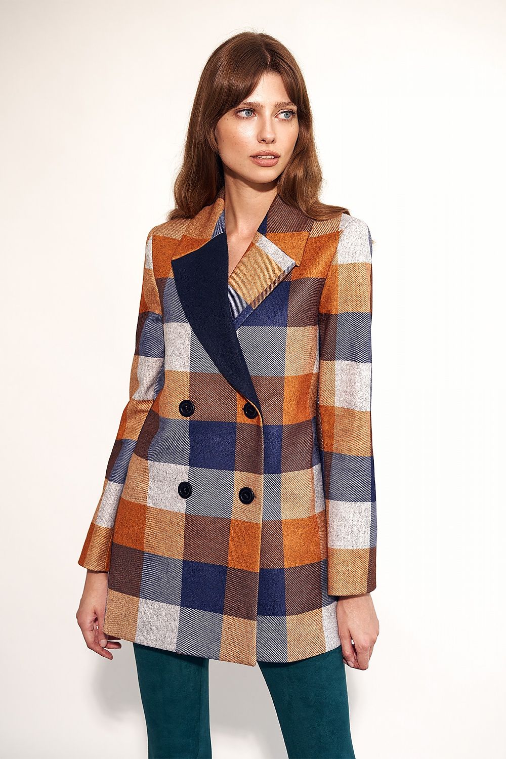 SHIRLYN Women's Checked Coat, Double-Breasted, Autumn Essential