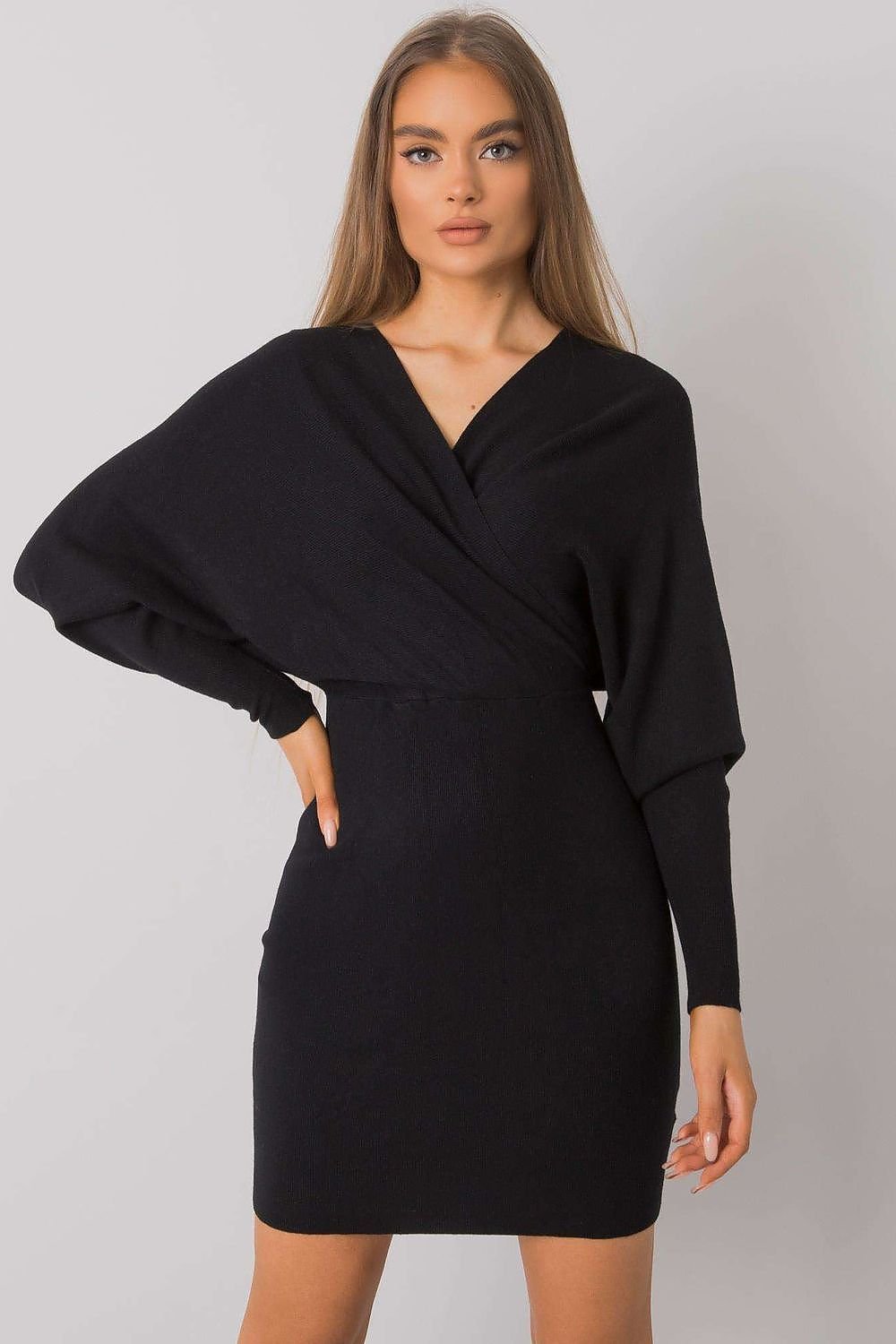 SHIRLYN Black Knit Dress with Long Sleeves