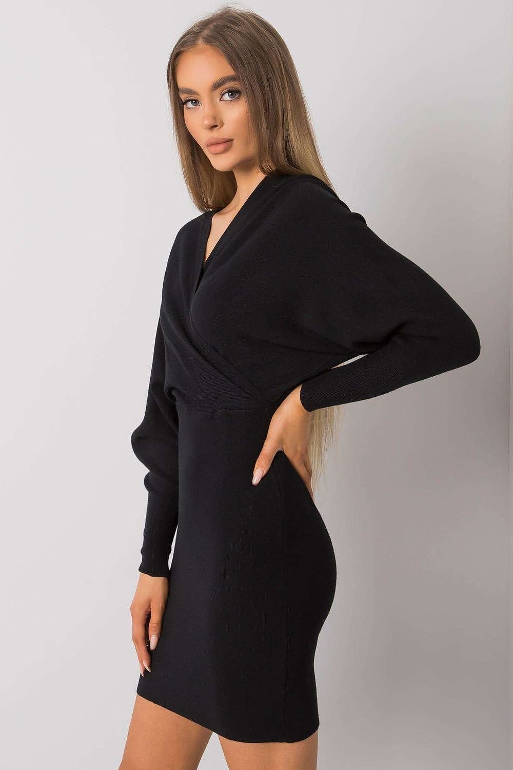 SHIRLYN Black Knit Dress with Long Sleeves