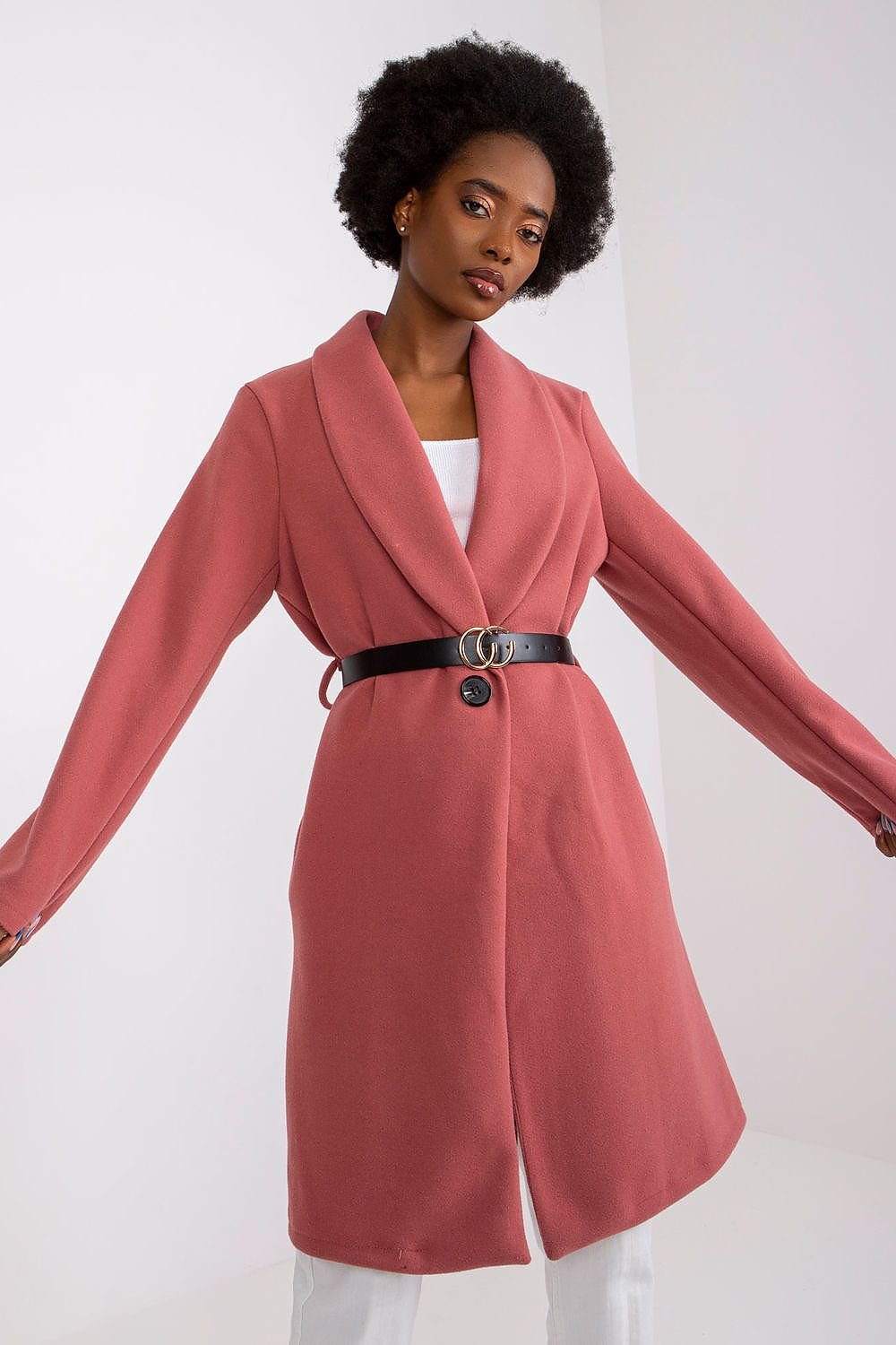 SHIRLYN Women's Long Sleeve Coat - Belted Button Closure with Slip Pockets

