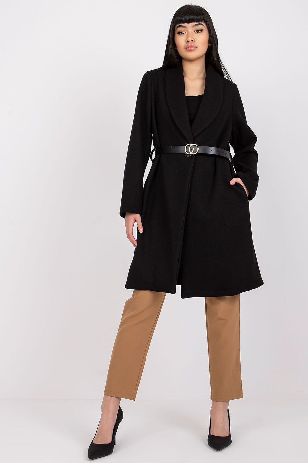 SHIRLYN Women's Long Sleeve Coat - Belted Button Closure with Slip Pockets

