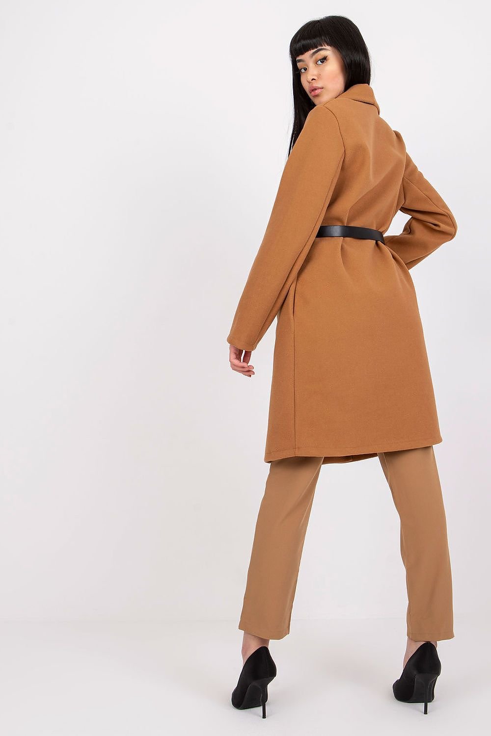 Belted Button-Closure Coat