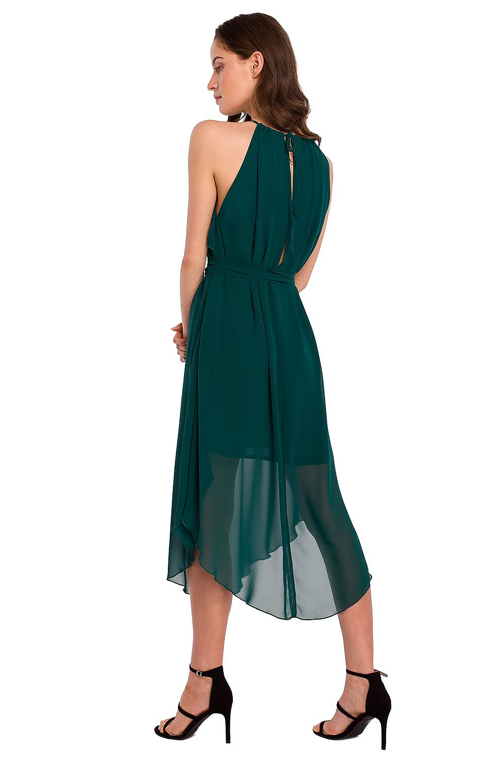 SHIRLYN Romantic Ruffle Chiffon Dress with Tie Belt