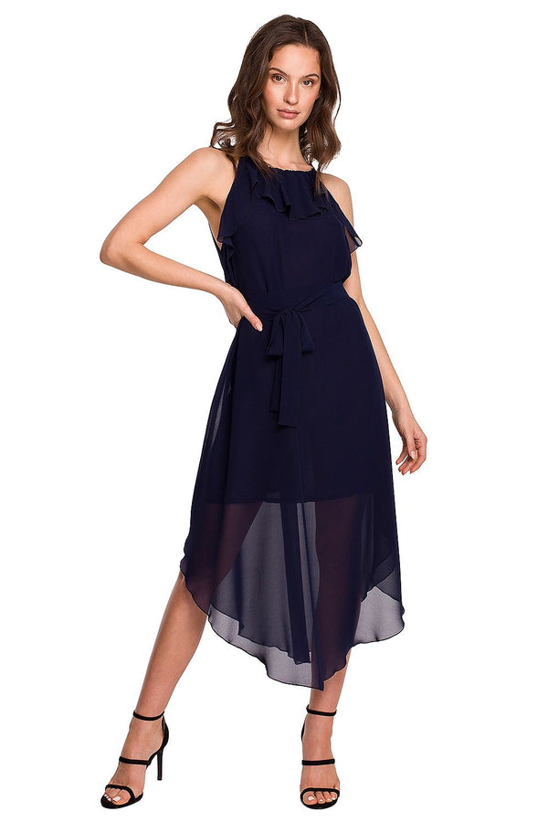 SHIRLYN Romantic Ruffle Chiffon Dress with Tie Belt