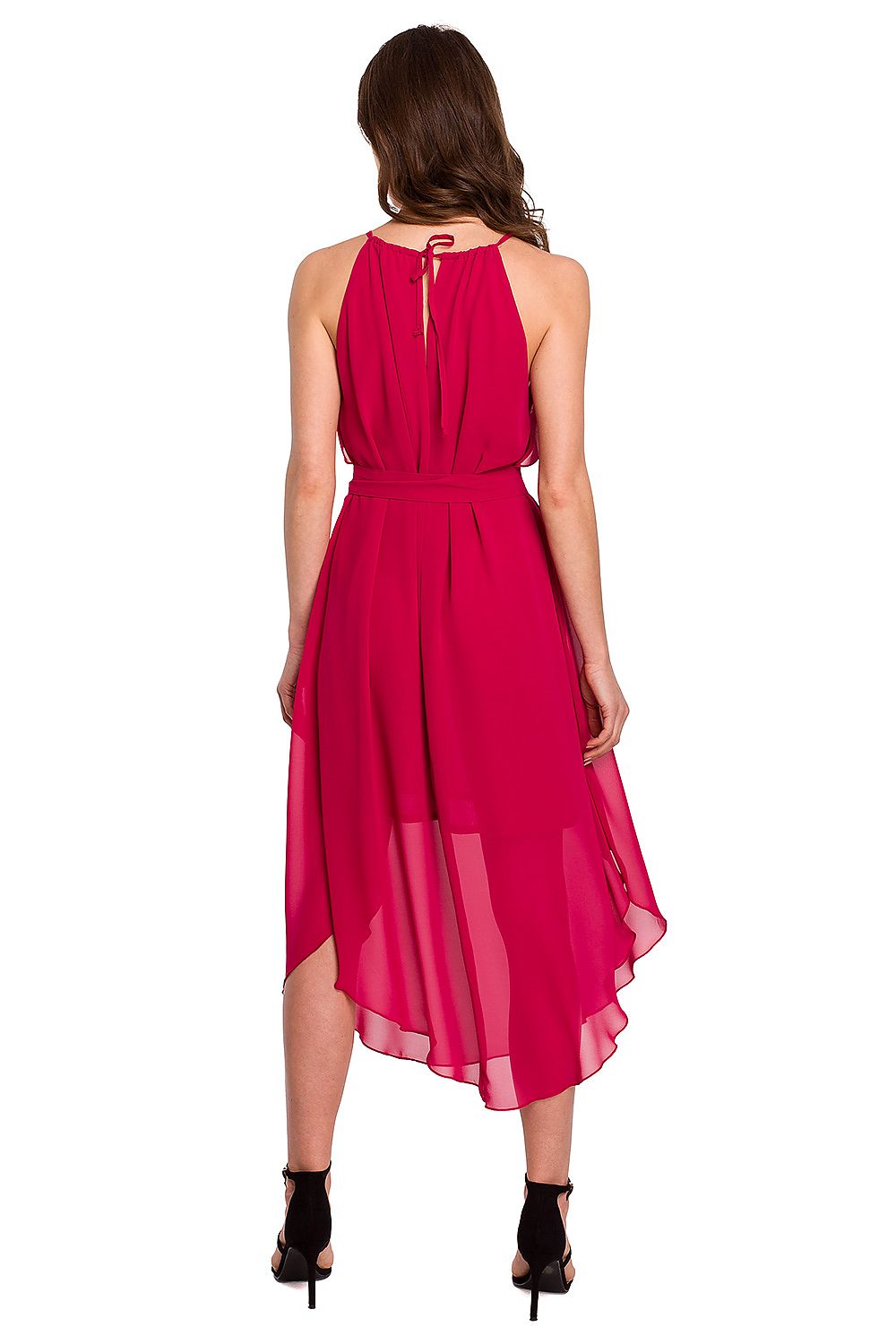 SHIRLYN Romantic Ruffle Chiffon Dress with Tie Belt