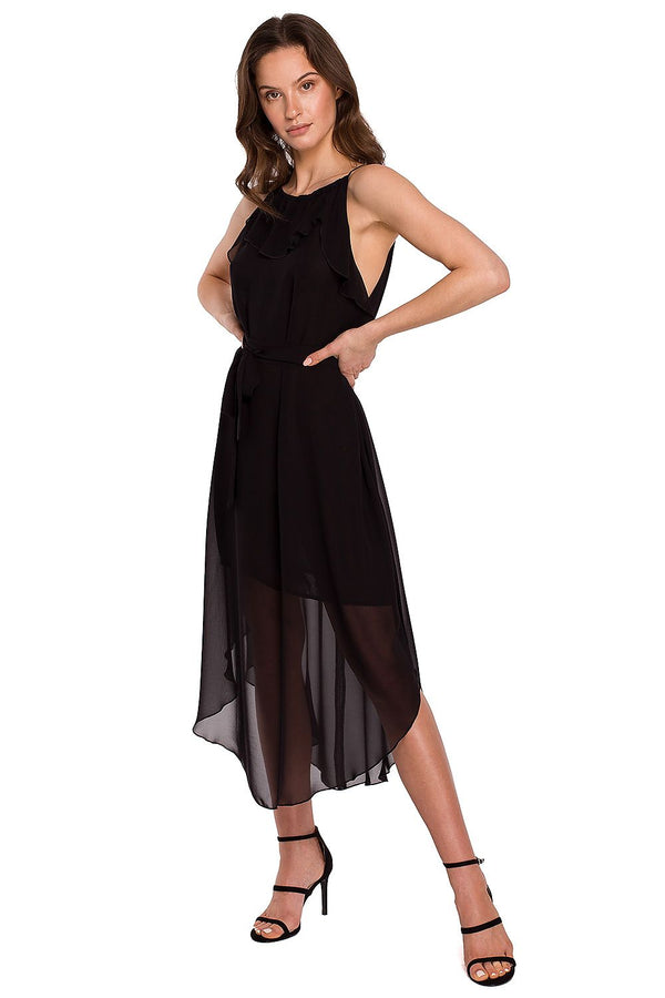 SHIRLYN Romantic Ruffle Chiffon Dress with Tie Belt