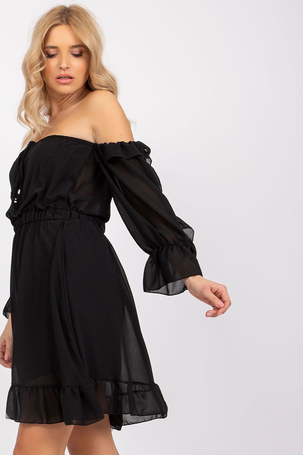 SHIRLYN Spanish Style 3/4 Sleeve Dress with Decorative Ruffles