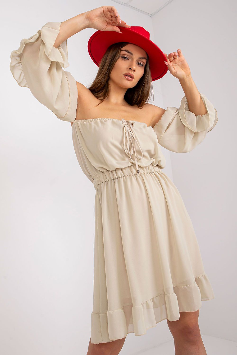 SHIRLYN Spanish Style 3/4 Sleeve Dress with Decorative Ruffles