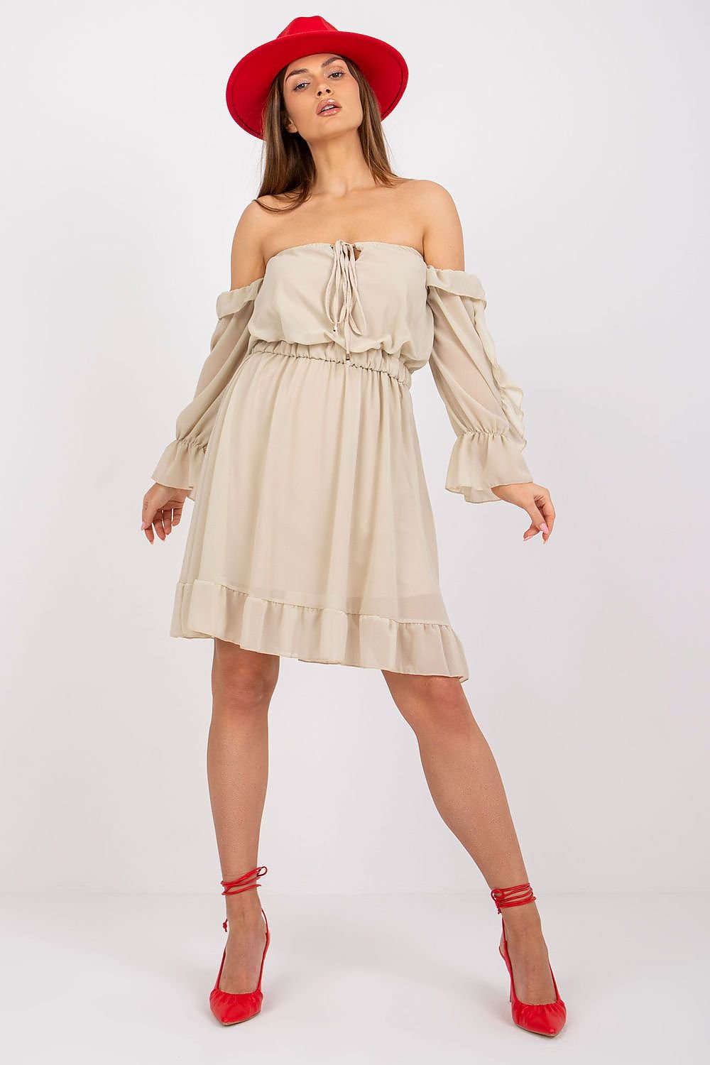 SHIRLYN Spanish Style 3/4 Sleeve Dress with Decorative Ruffles