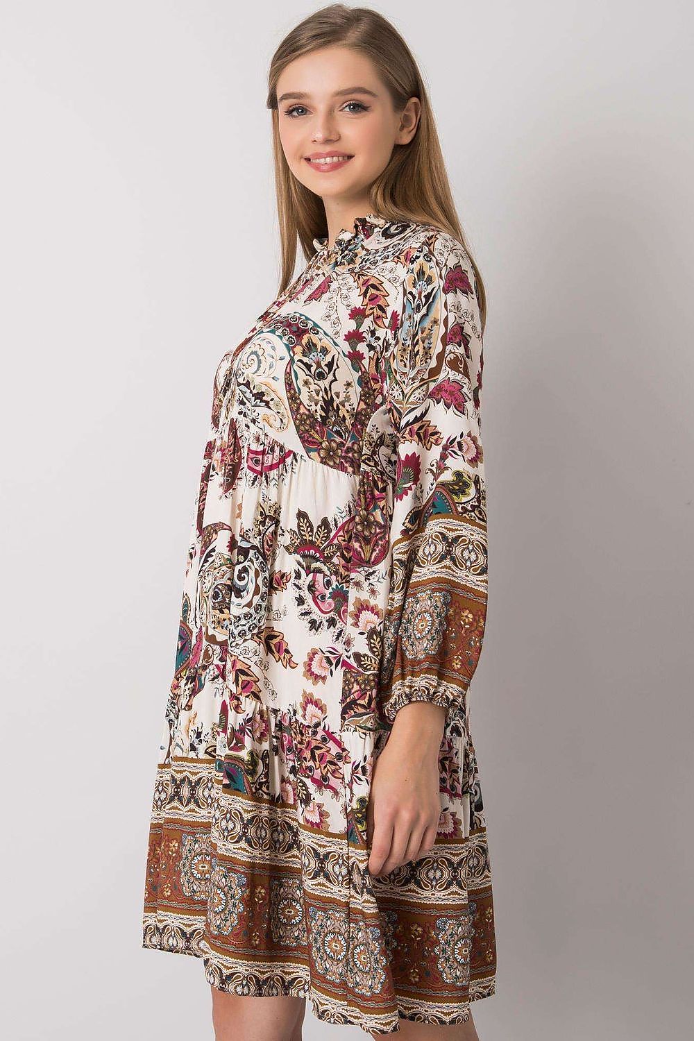 SHIRLYN Patterned Dress with Long Sleeves and Round Neckline