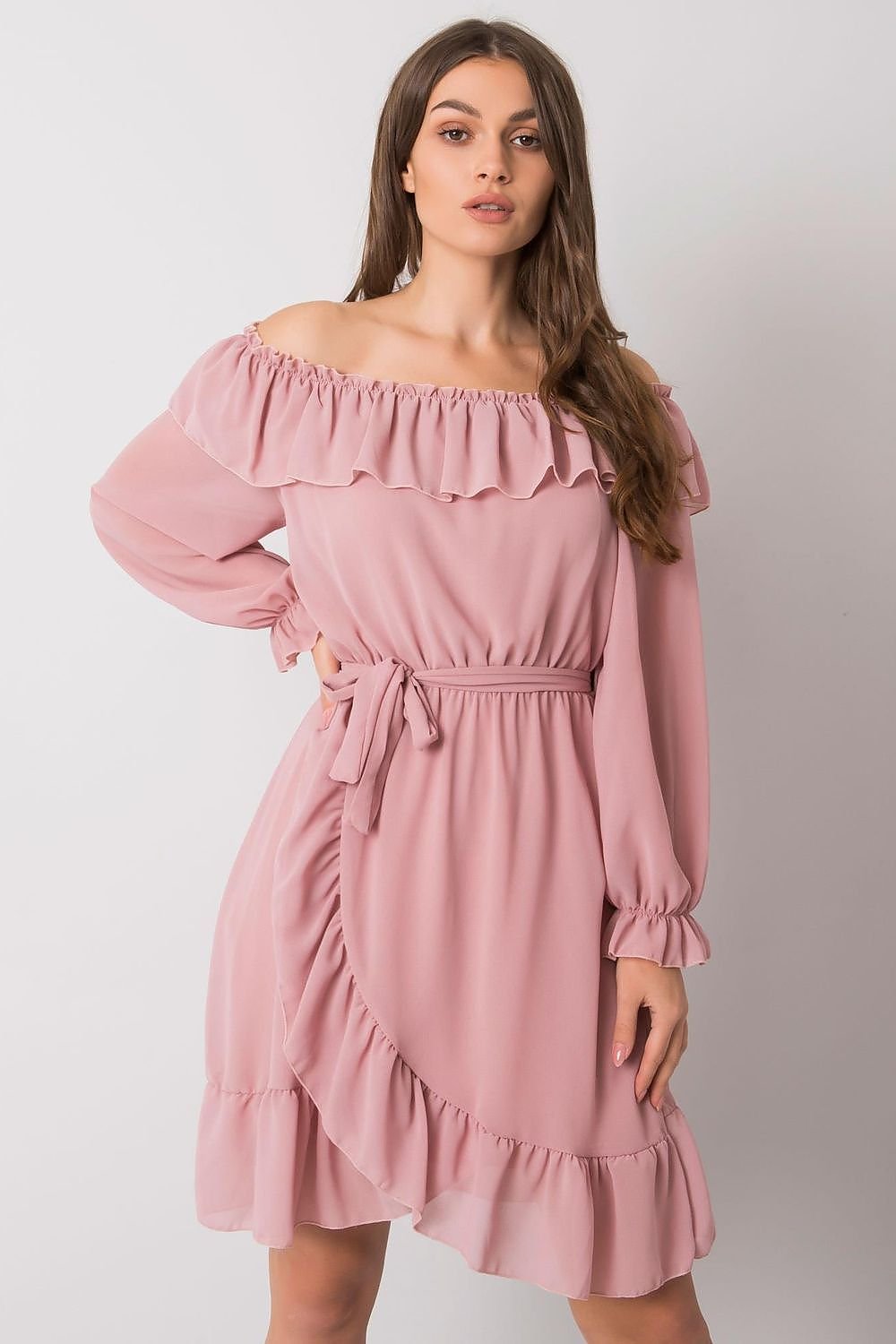 SHIRLYN Spanish Style Dress with Long Sleeves and Decorative Frills