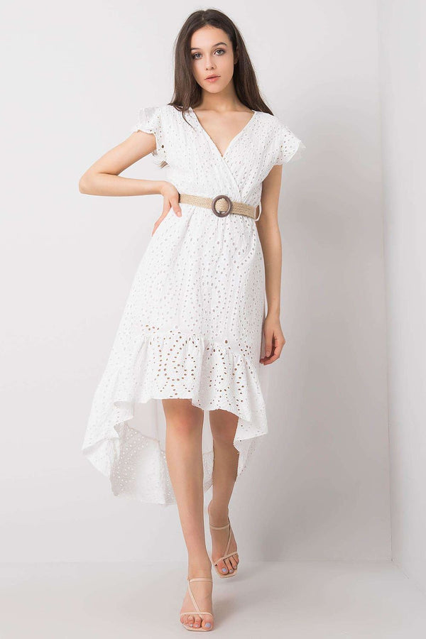 SHIRLYN Asymmetrical Dress with Short Sleeves and Ruffle Bottom