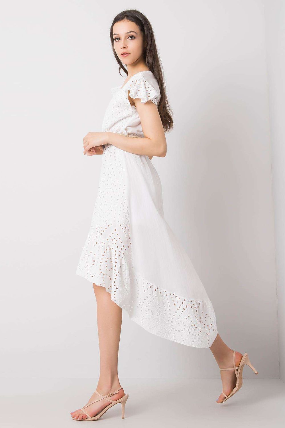 SHIRLYN Asymmetrical Dress with Short Sleeves and Ruffle Bottom