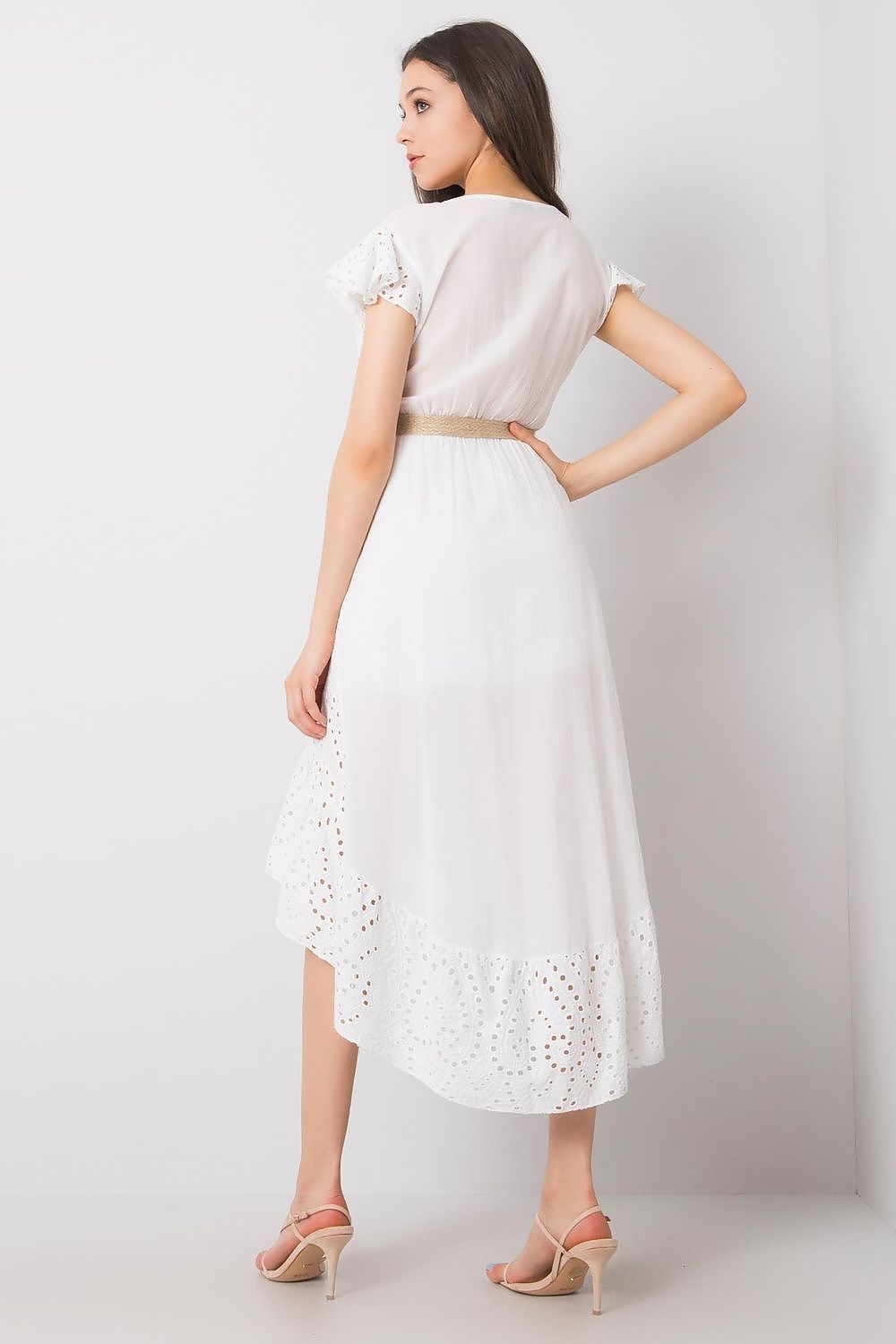 SHIRLYN Asymmetrical Dress with Short Sleeves and Ruffle Bottom