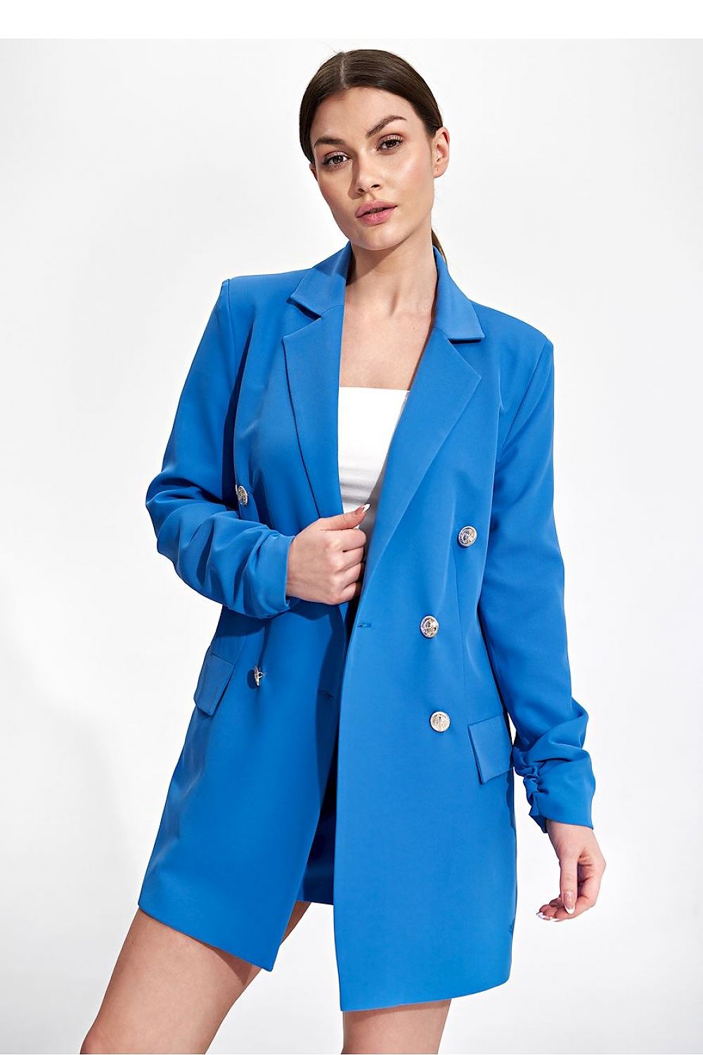 SHIRLYN Long Jacket with Double-Breasted Buttons and Flap Pockets