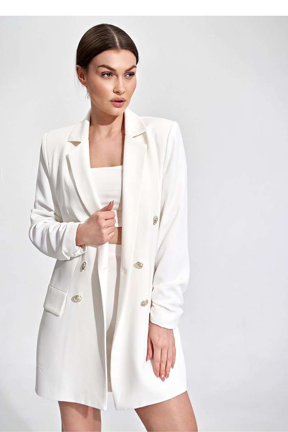 SHIRLYN Long Jacket with Double-Breasted Buttons and Flap Pockets