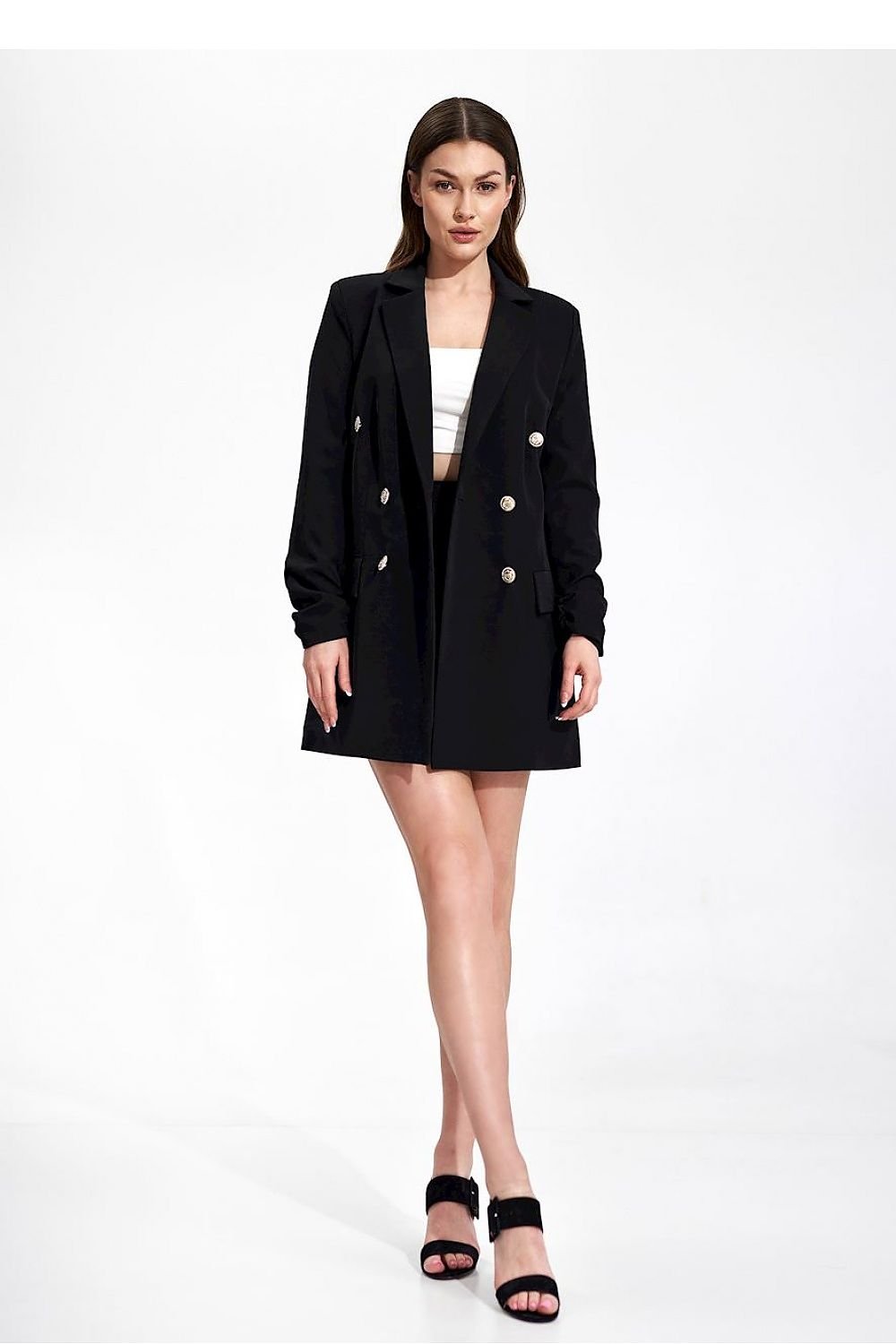 SHIRLYN Long Jacket with Double-Breasted Buttons and Flap Pockets