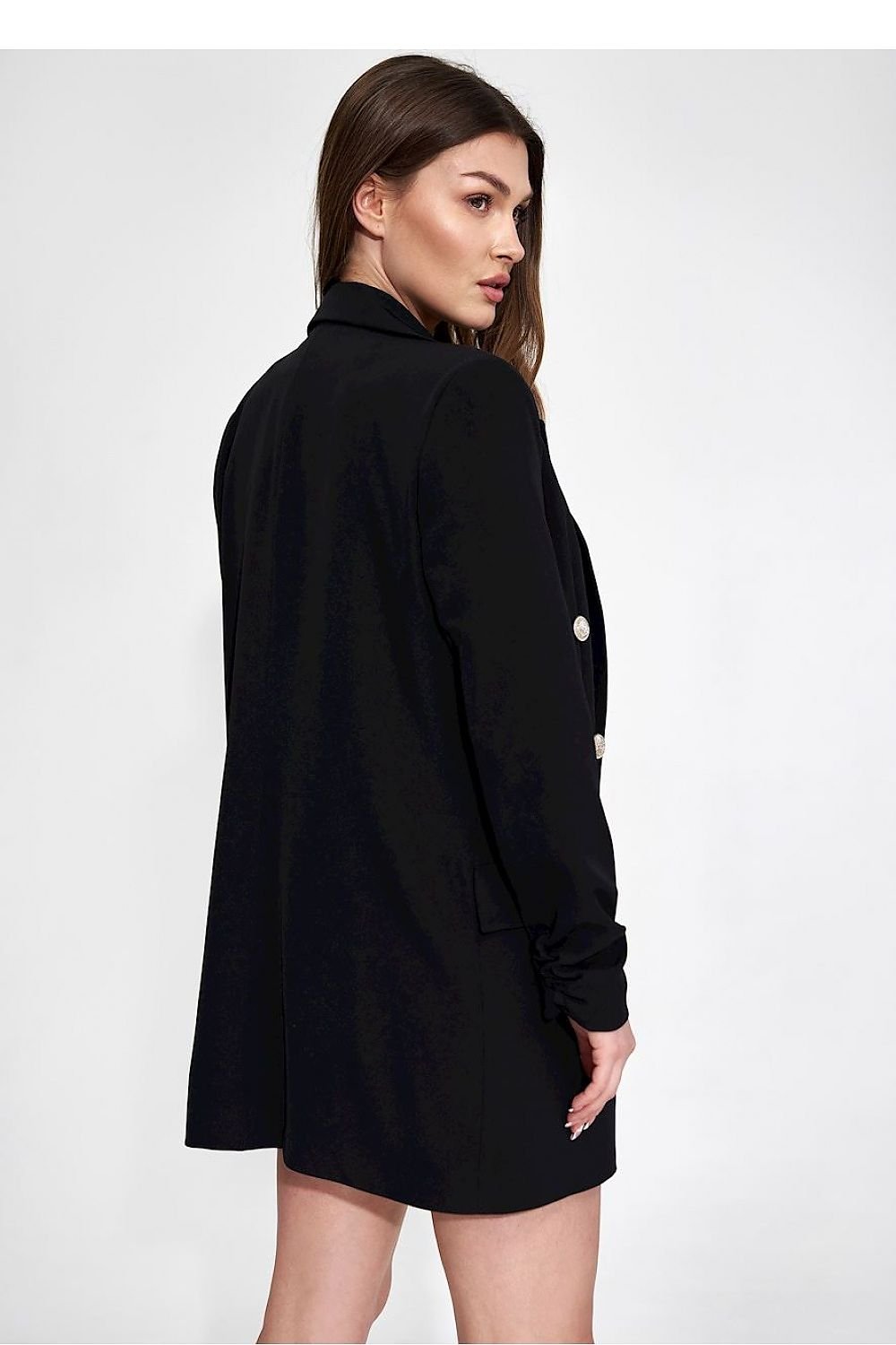 SHIRLYN Long Jacket with Double-Breasted Buttons and Flap Pockets