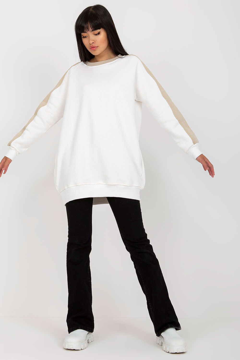 SHIRLYN Extended Cut Sweatshirt with Contrasting Stripes