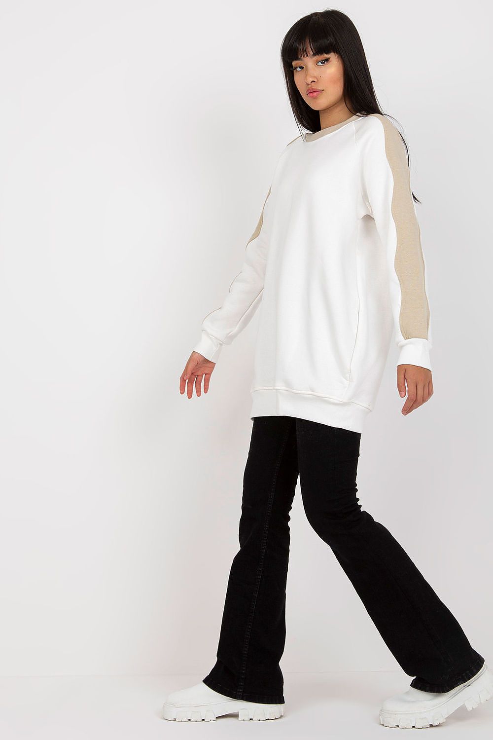 SHIRLYN Extended Cut Sweatshirt with Contrasting Stripes