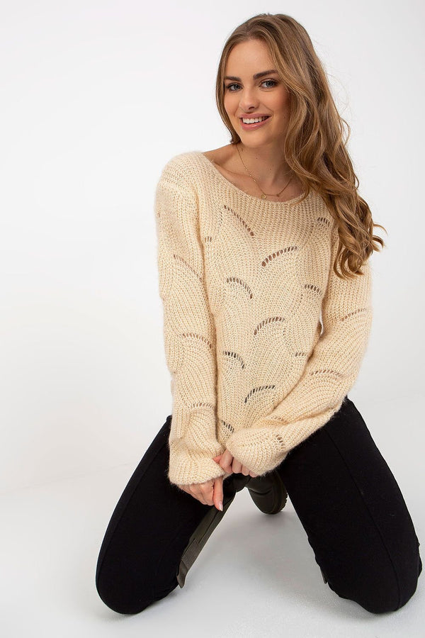 SHIRLYN Openwork Sweater - Long Sleeve Boat Neckline