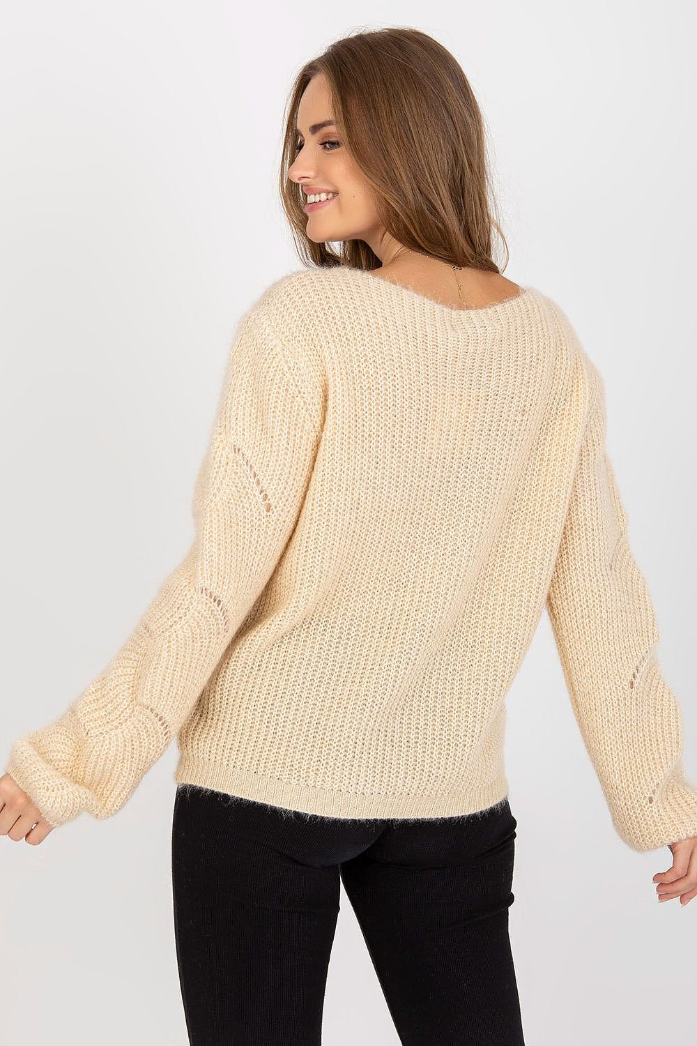 SHIRLYN Openwork Sweater - Long Sleeve Boat Neckline