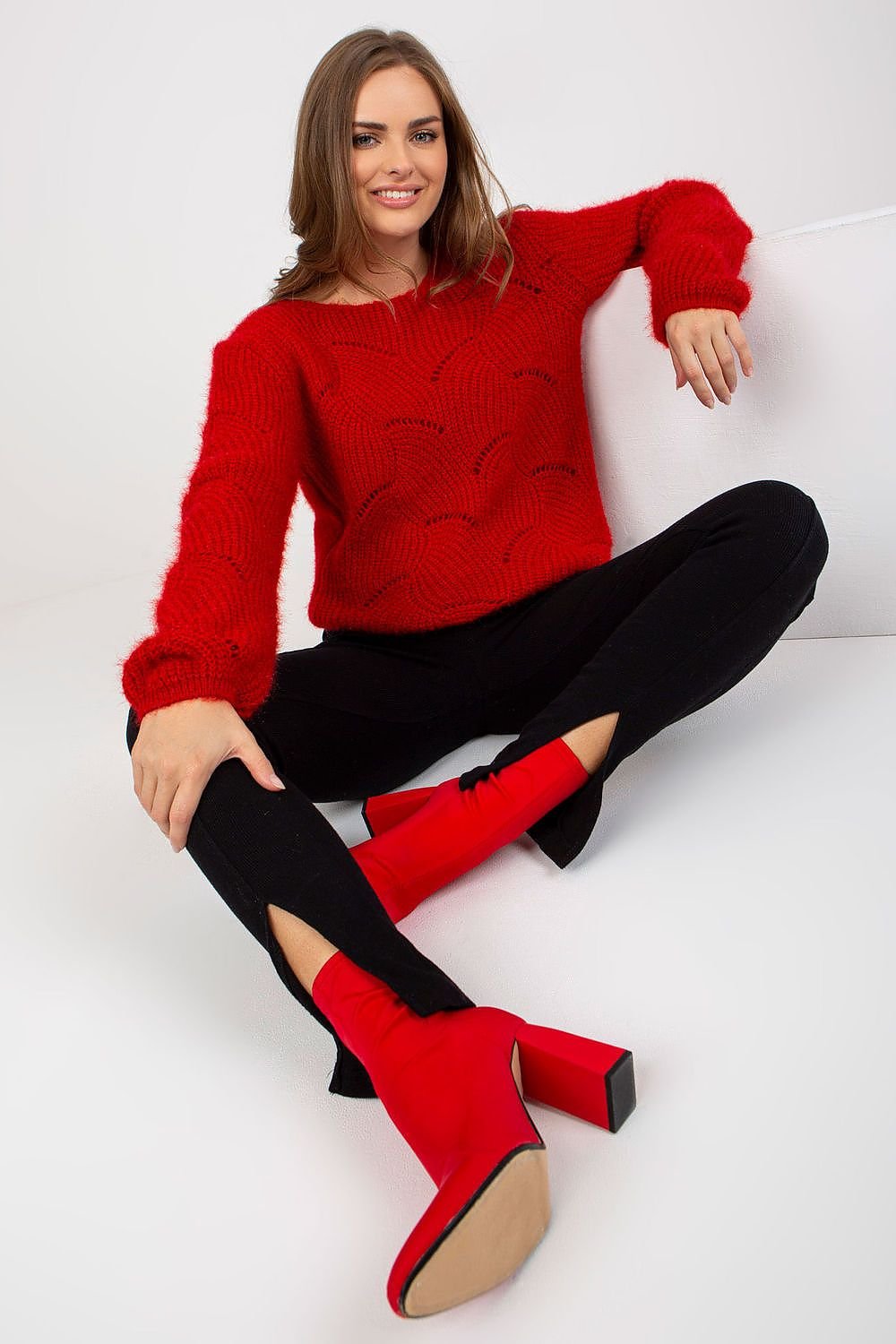 SHIRLYN Openwork Sweater - Long Sleeve Boat Neckline