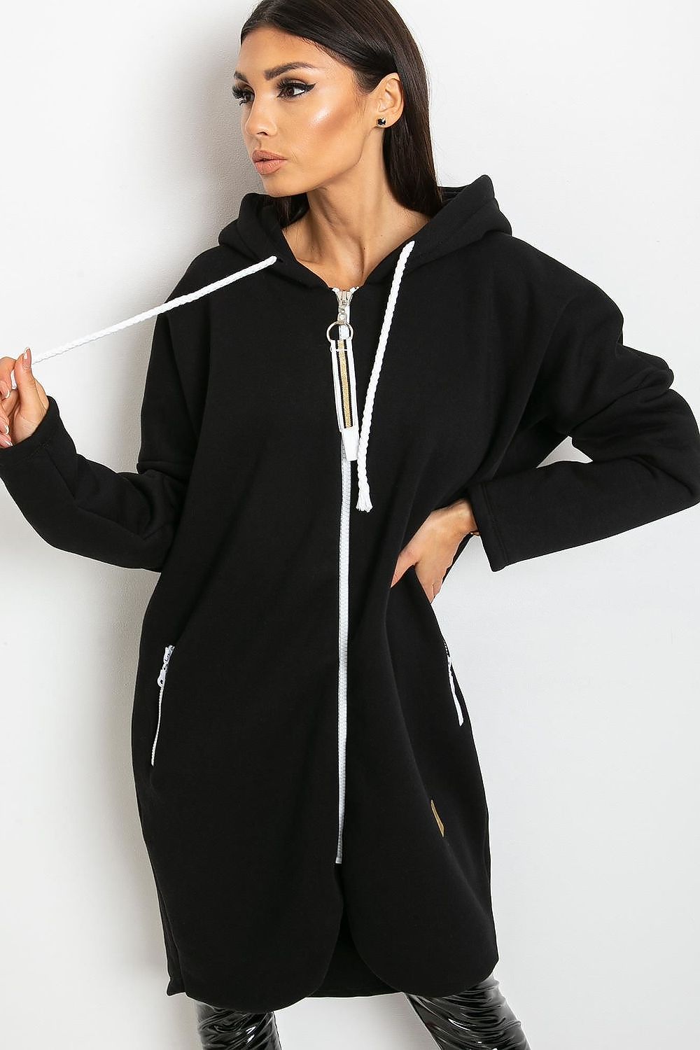 SHIRLYN Extended Cut Zip-Up Hooded Sweatshirt Stylish Comfort