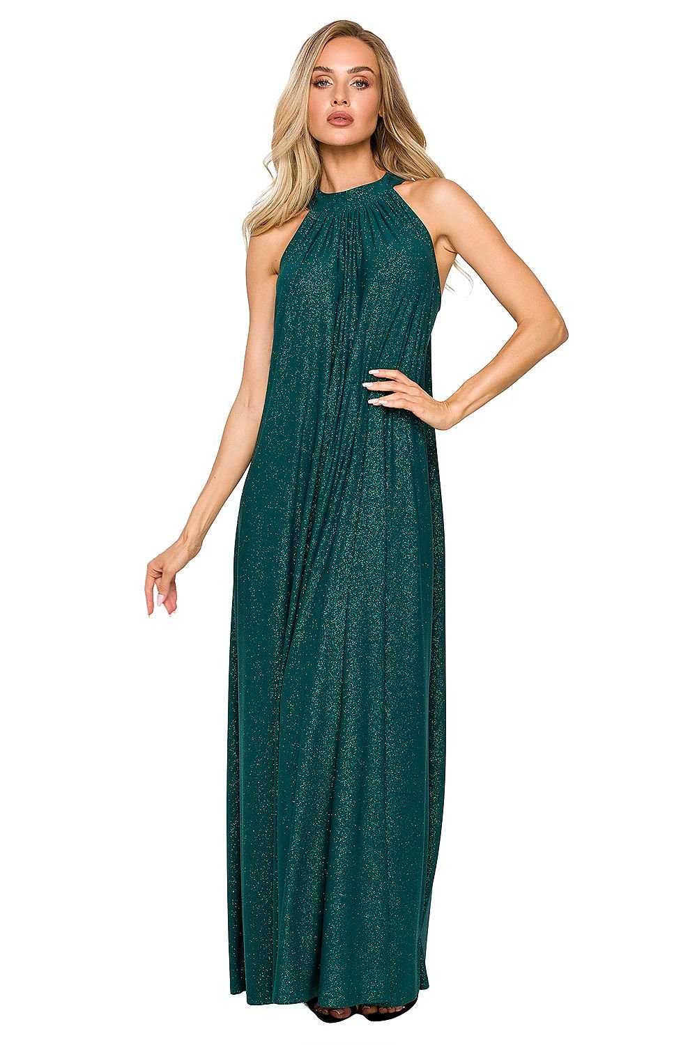 SHIRLYN Flared Maxi Dress - Halter Neckline & Tie Belt