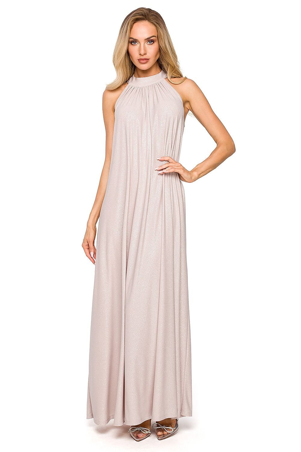 SHIRLYN Flared Maxi Dress - Halter Neckline & Tie Belt