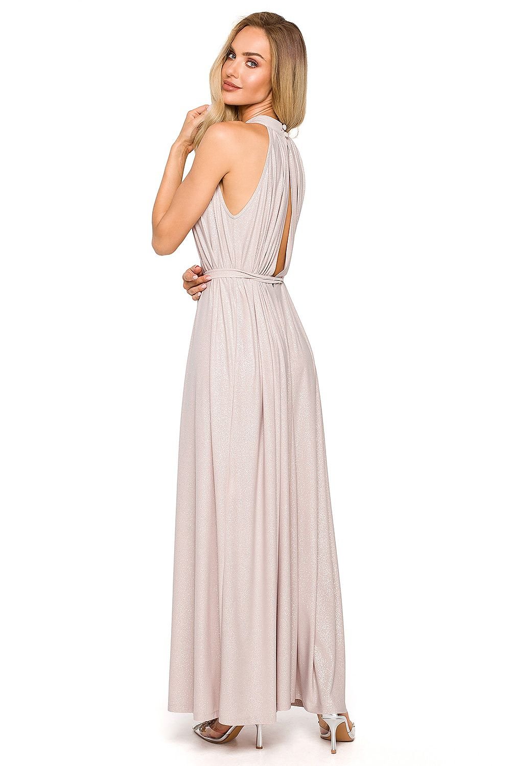 SHIRLYN Flared Maxi Dress - Halter Neckline & Tie Belt