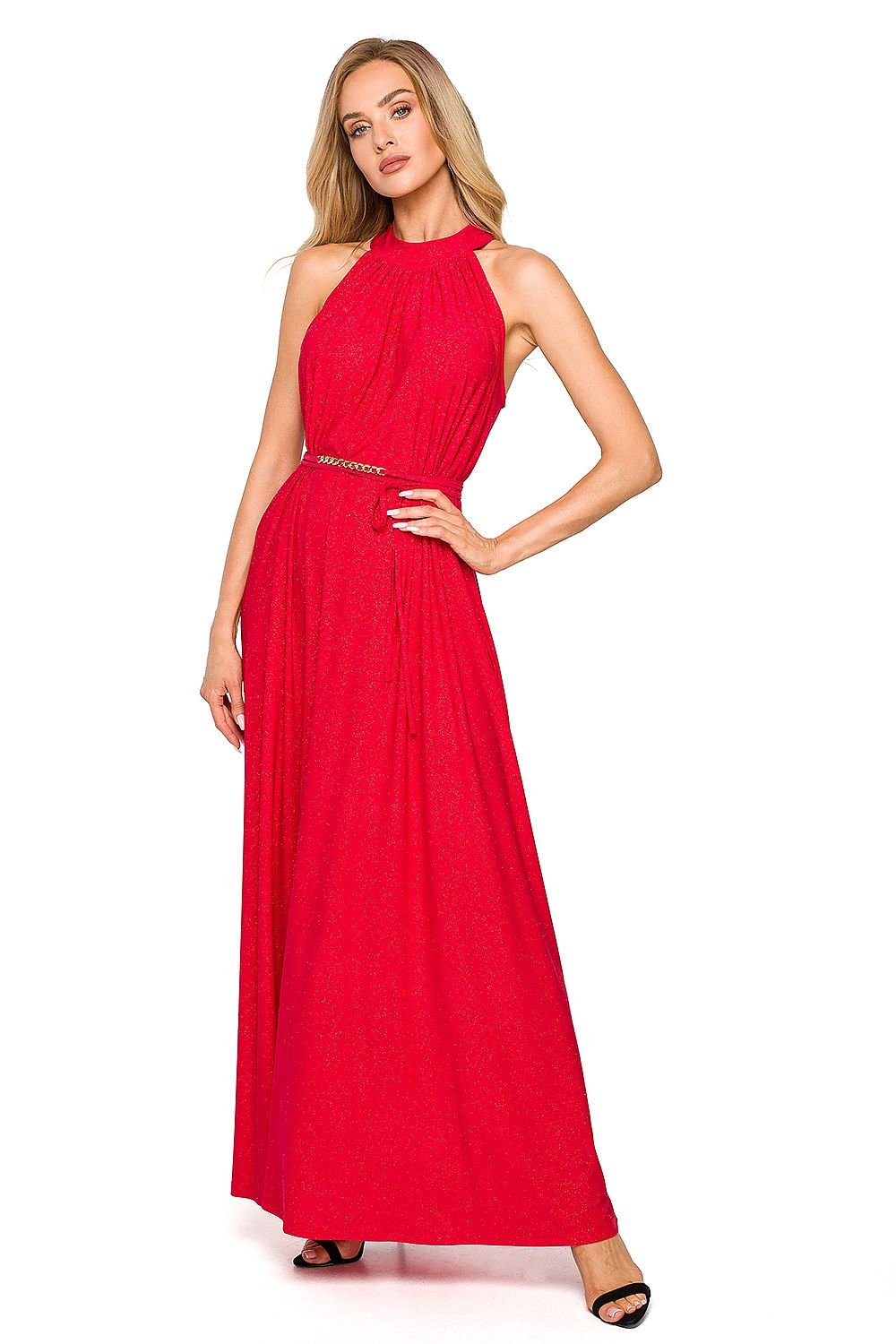 SHIRLYN Flared Maxi Dress - Halter Neckline & Tie Belt