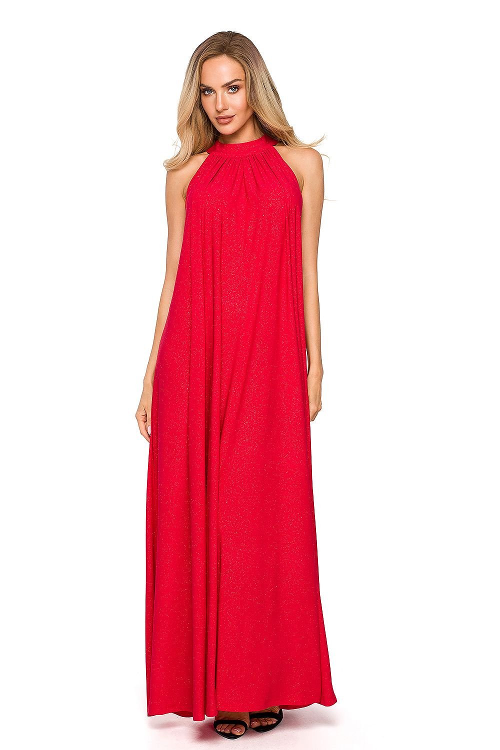 SHIRLYN Flared Maxi Dress - Halter Neckline & Tie Belt