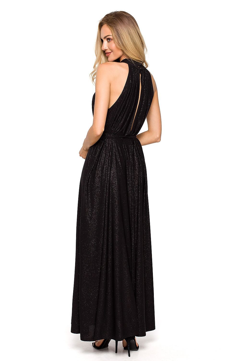 SHIRLYN Flared Maxi Dress - Halter Neckline & Tie Belt