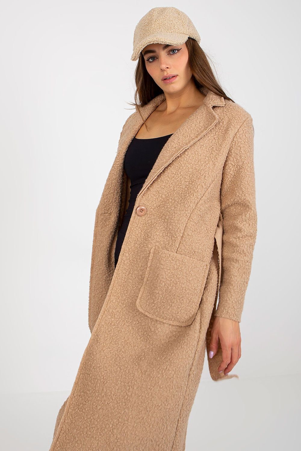 SHIRLYN Women's Coat - Buttoned, Unlined with Tie Belt & Patch Pockets